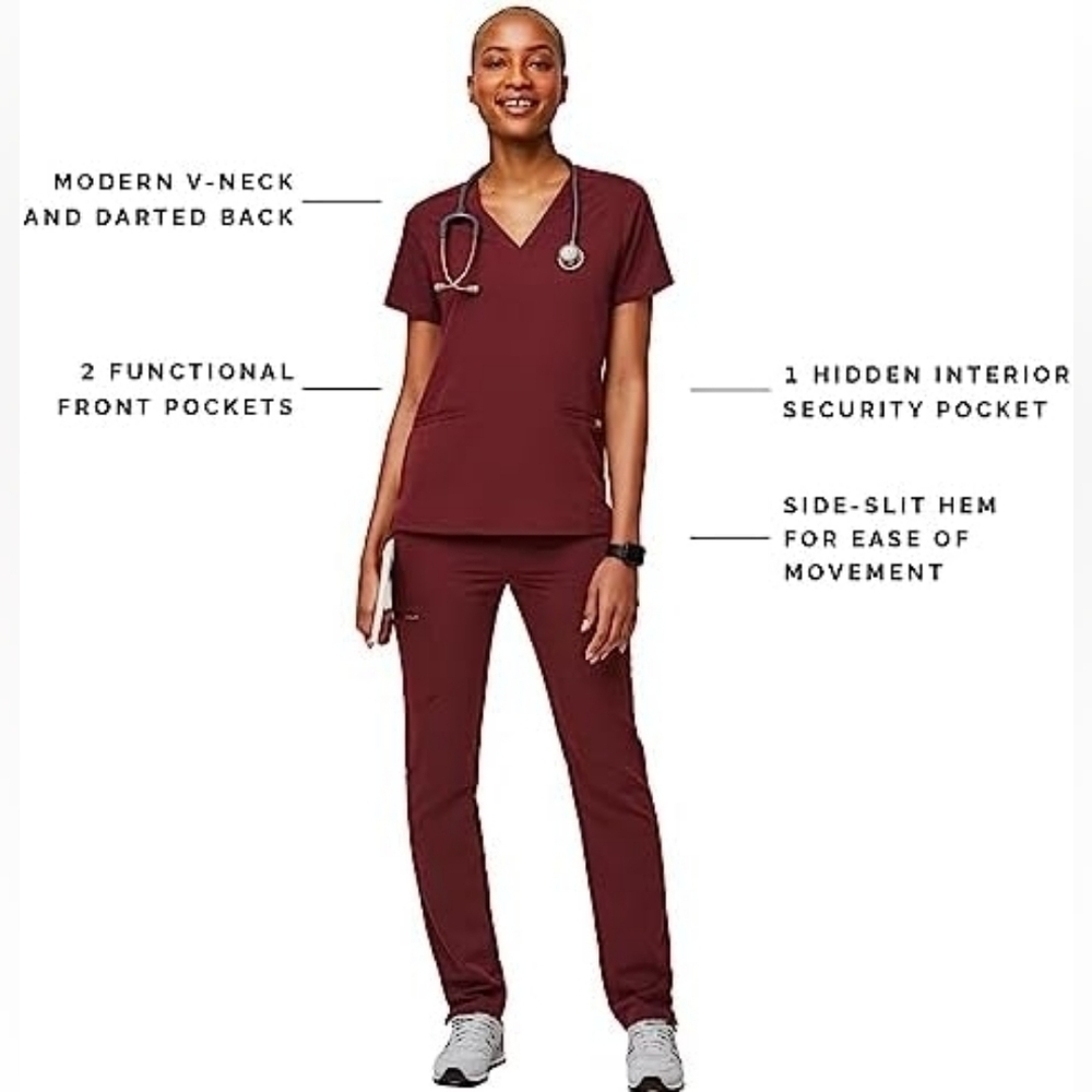 Sz Small Figs Scrub Top Tech Collection Casma Three-Pocket Raspberry - Picture 2 of 11